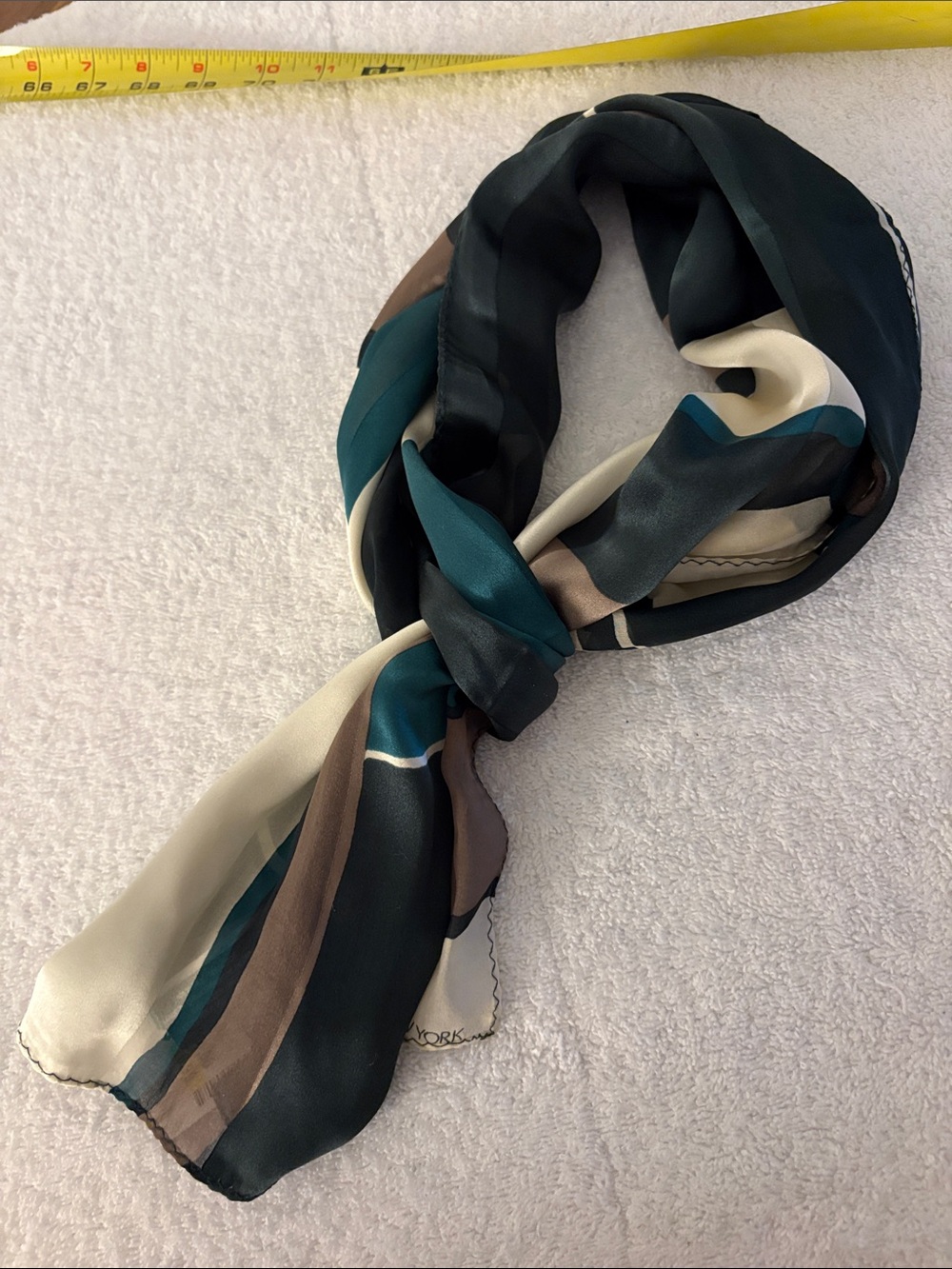 Jones New York Teal, Cream & Brown Silk-Feel Striped Scarf